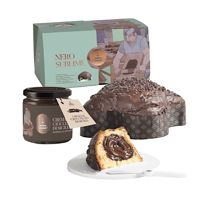 Fiasconaro Nero Sublime Chocolate Colomba cake with Chocolate cream to spread, 1Kg