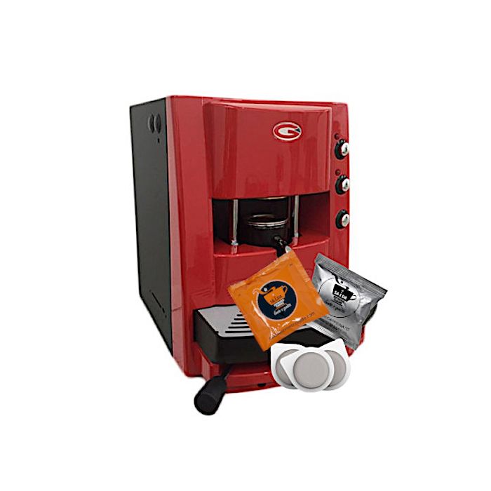Grimac Coffee Machine + 100 Orange Crema Coffee Pods + 50 Red Dek