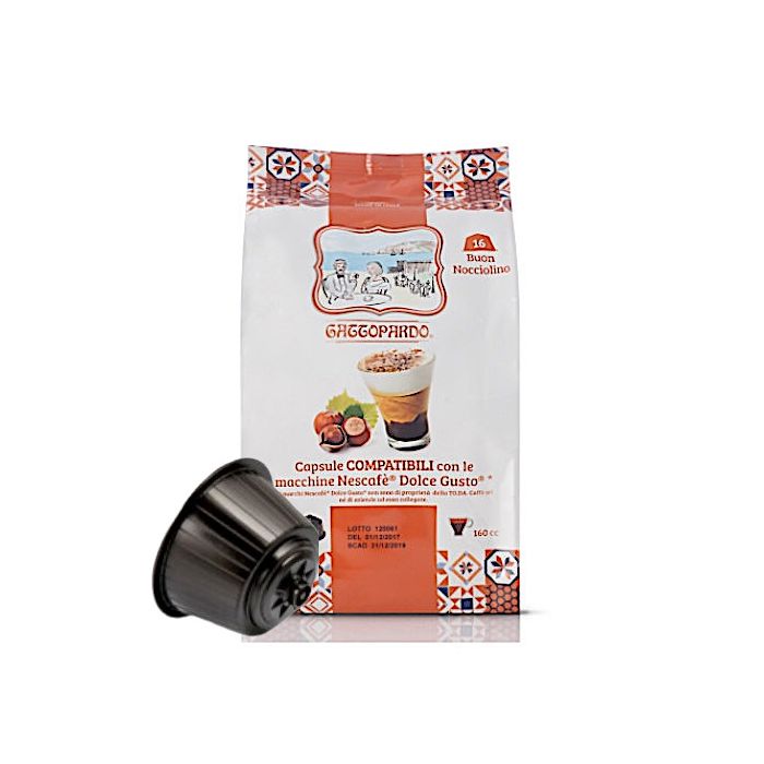 Hazelnut coffee in Caffè Gattopardo Capsules compatible with Nescafè Dolce Gusto